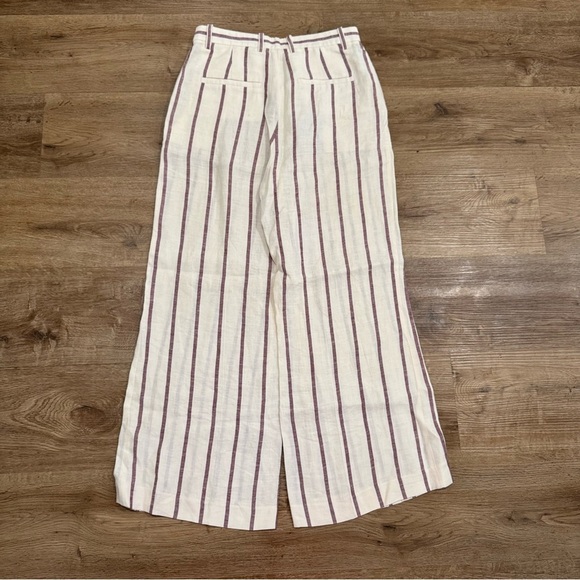 Theory Nadeema Stripe Red and White Wide Crop Wide Leg Capri Linen Pants Size 0 - Picture 6 of 7